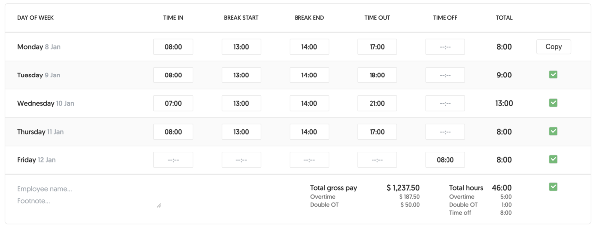 Timecard caluclator example