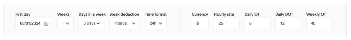 Timecard caluclator options
