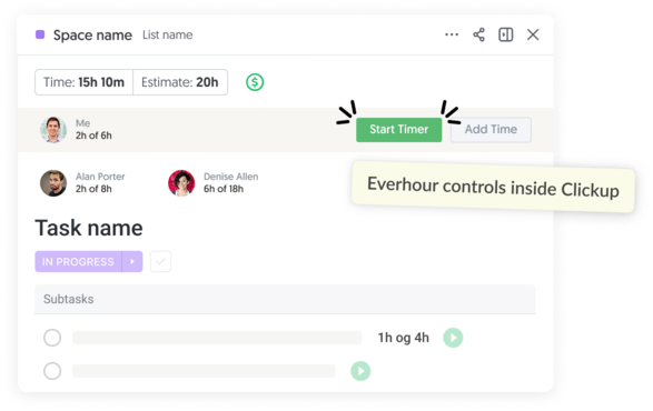 ClickUp Everhour native controls