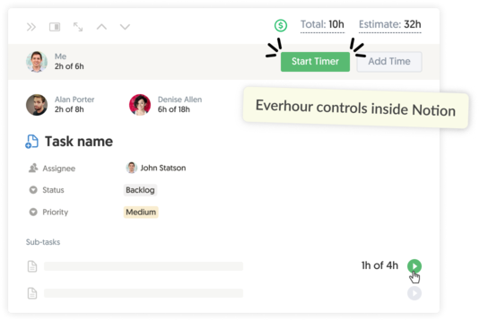 Notion Everhour native controls
