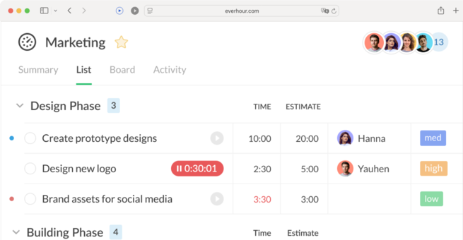 Everhour web app