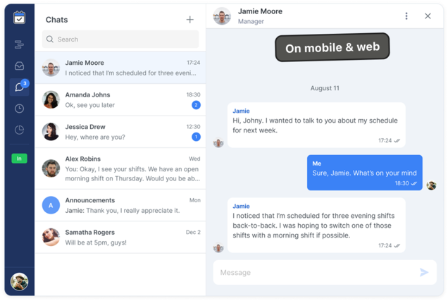 Messaging available on desktop and mobile in Shifts