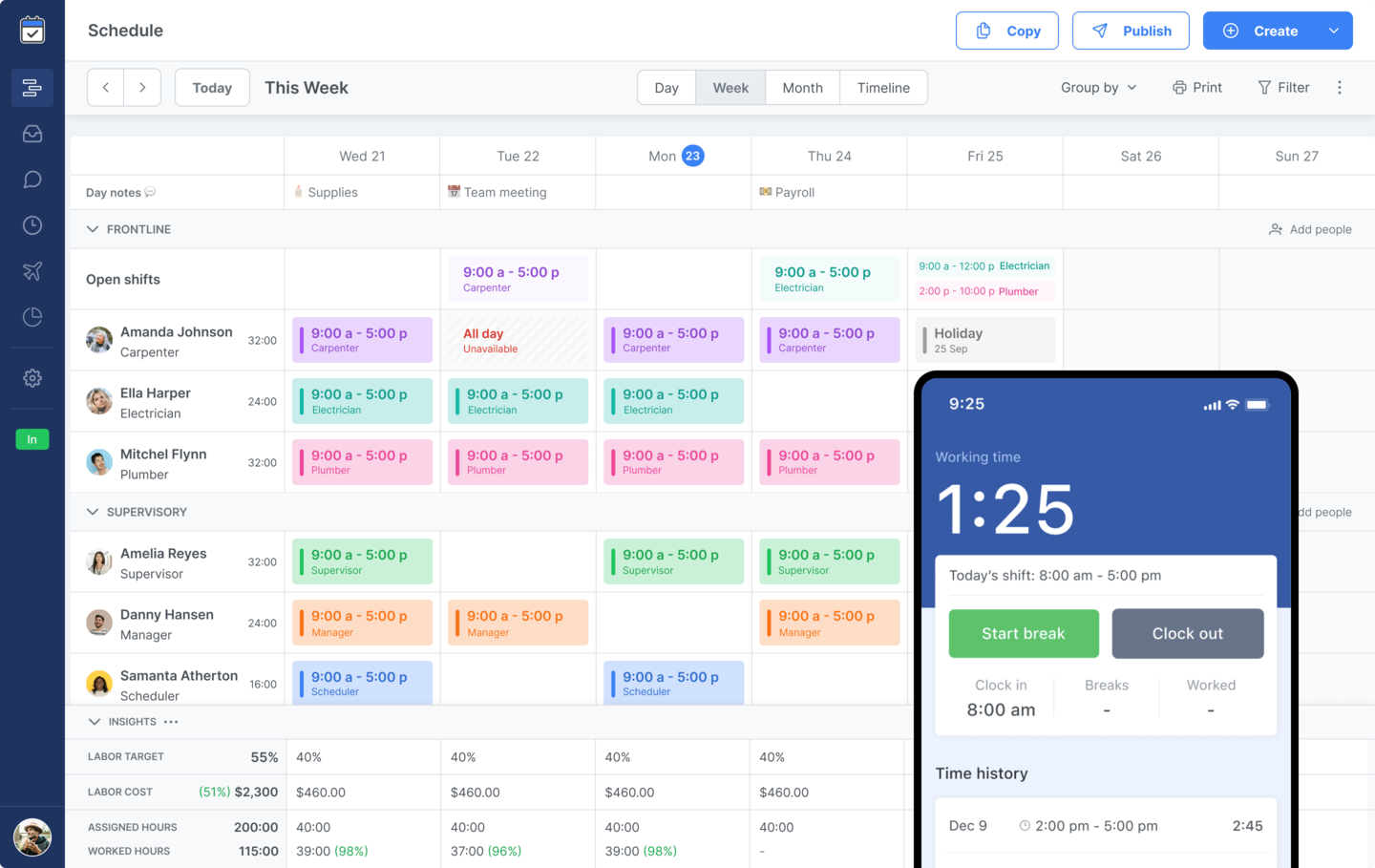 Site supervisor scheduling dashboard