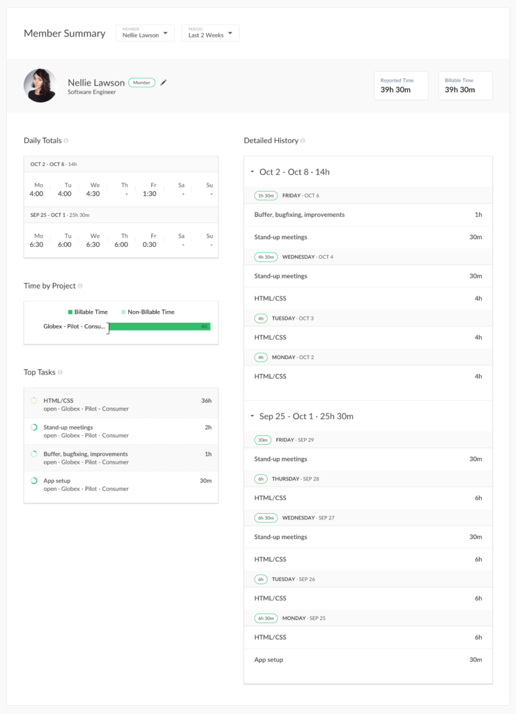 presenting a member summary page