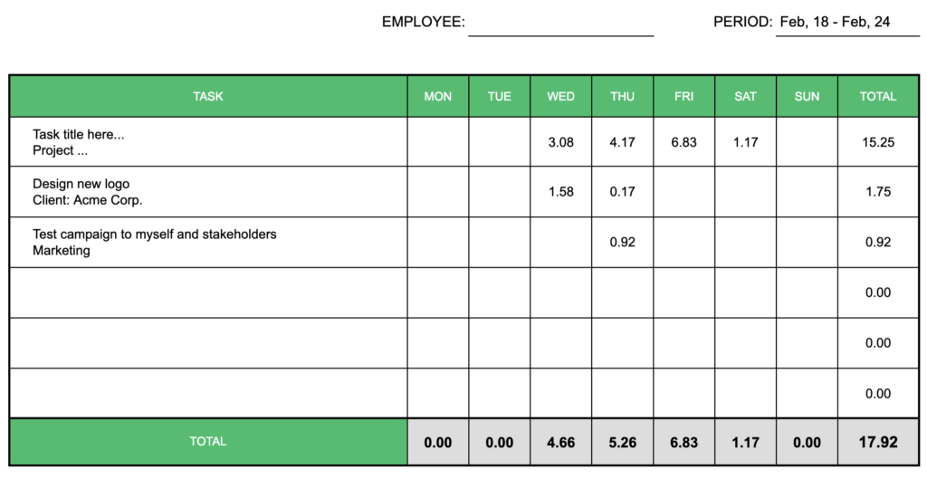 Excel Template Employee Hours
