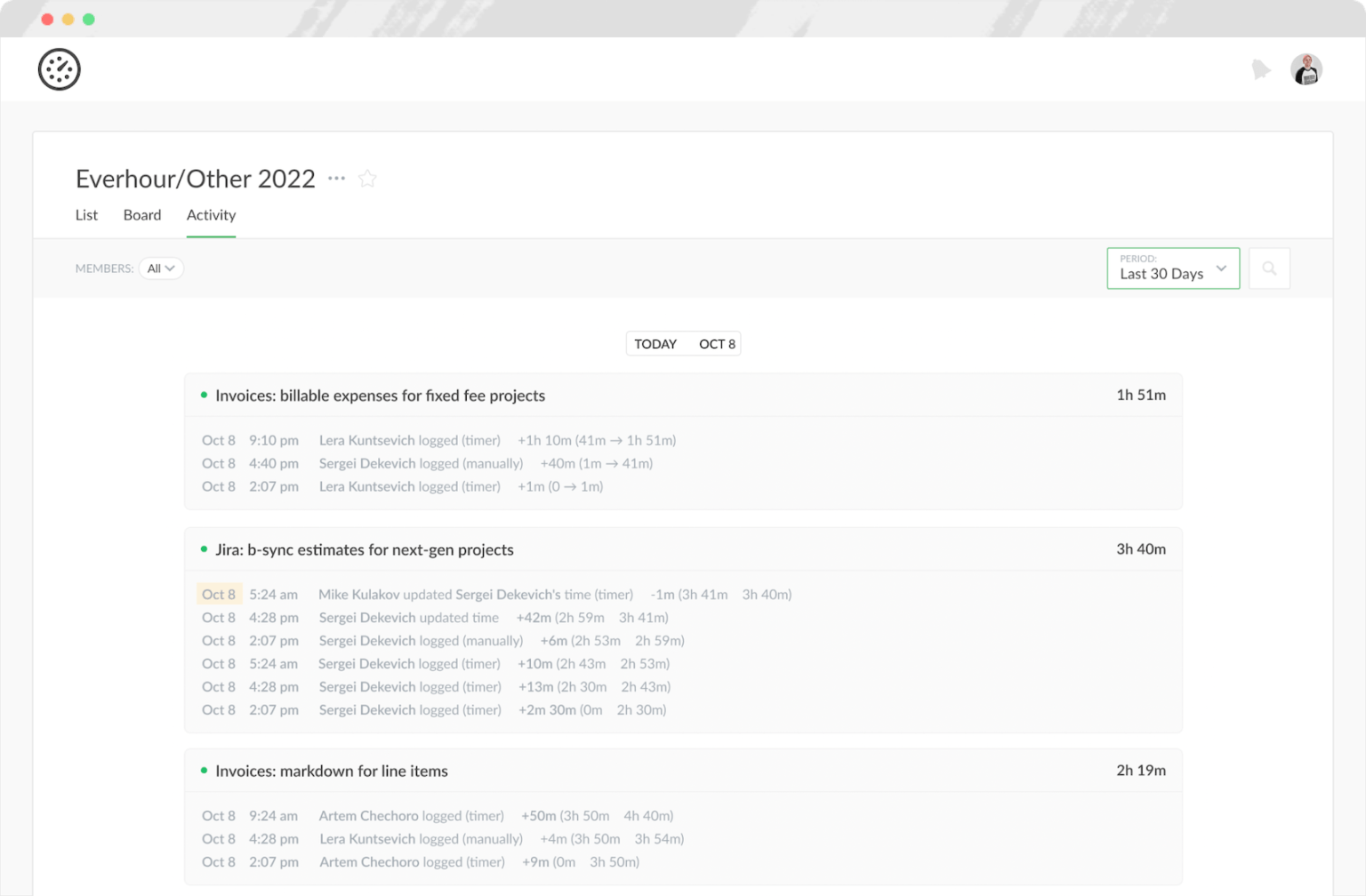 New Activity Tab to View History of Time Changes per Project or Member ...