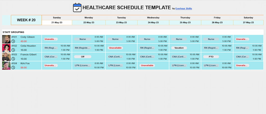 employee scheduling template