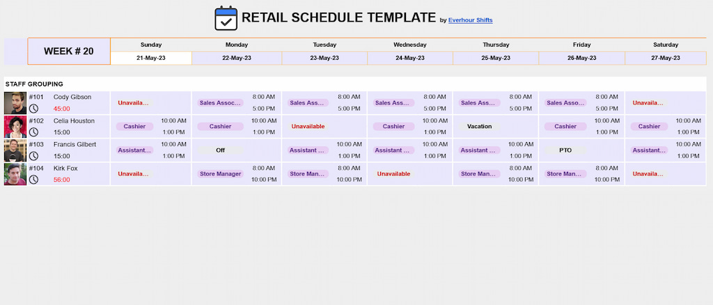employee scheduling template