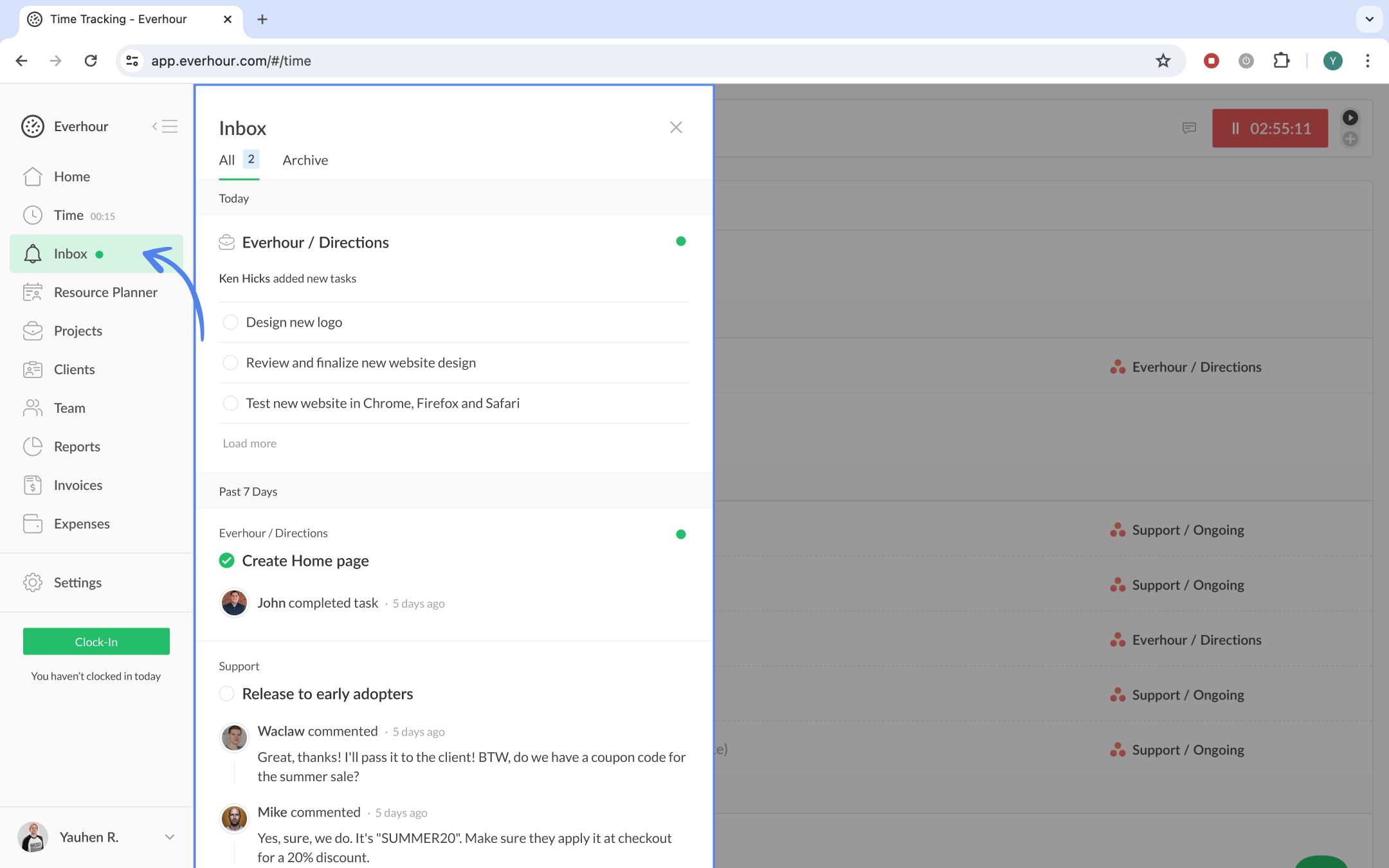 My Inbox Feature Introducing Everhour’s New Inbox Feature: Your Notification Hub