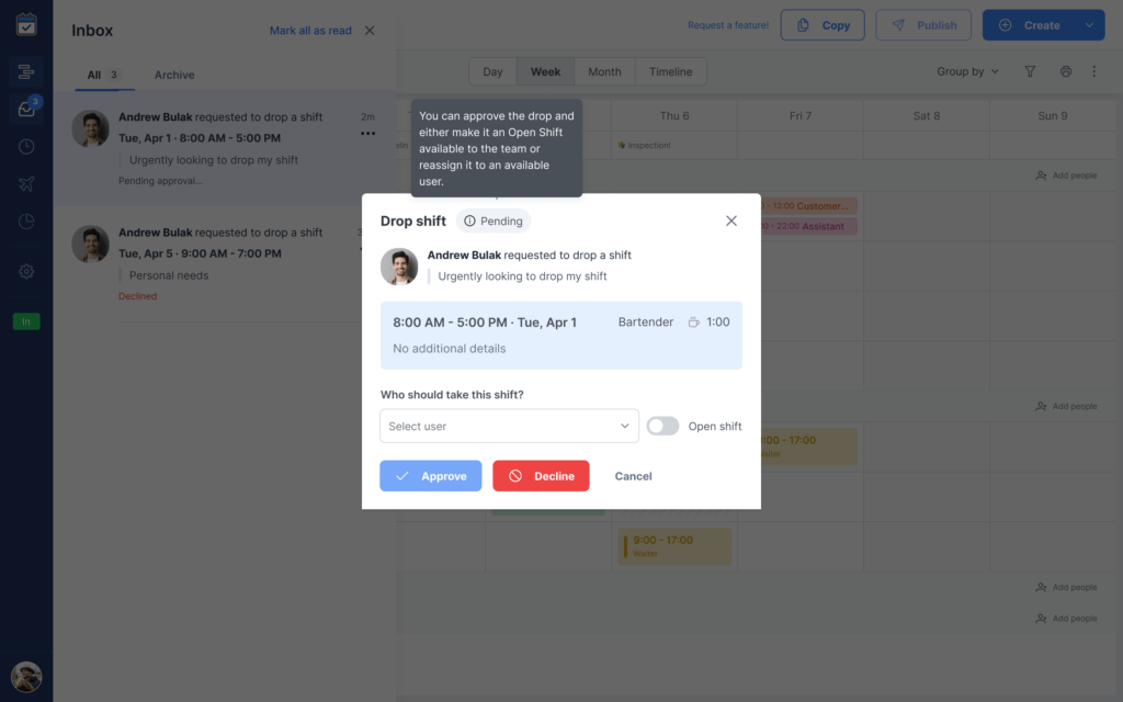 team members can now drop shifts (with optional approval)