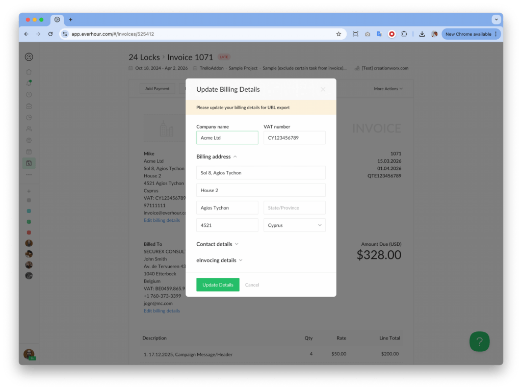 e-invoicing: everhour now supports ubl export and peppol-ready invoices