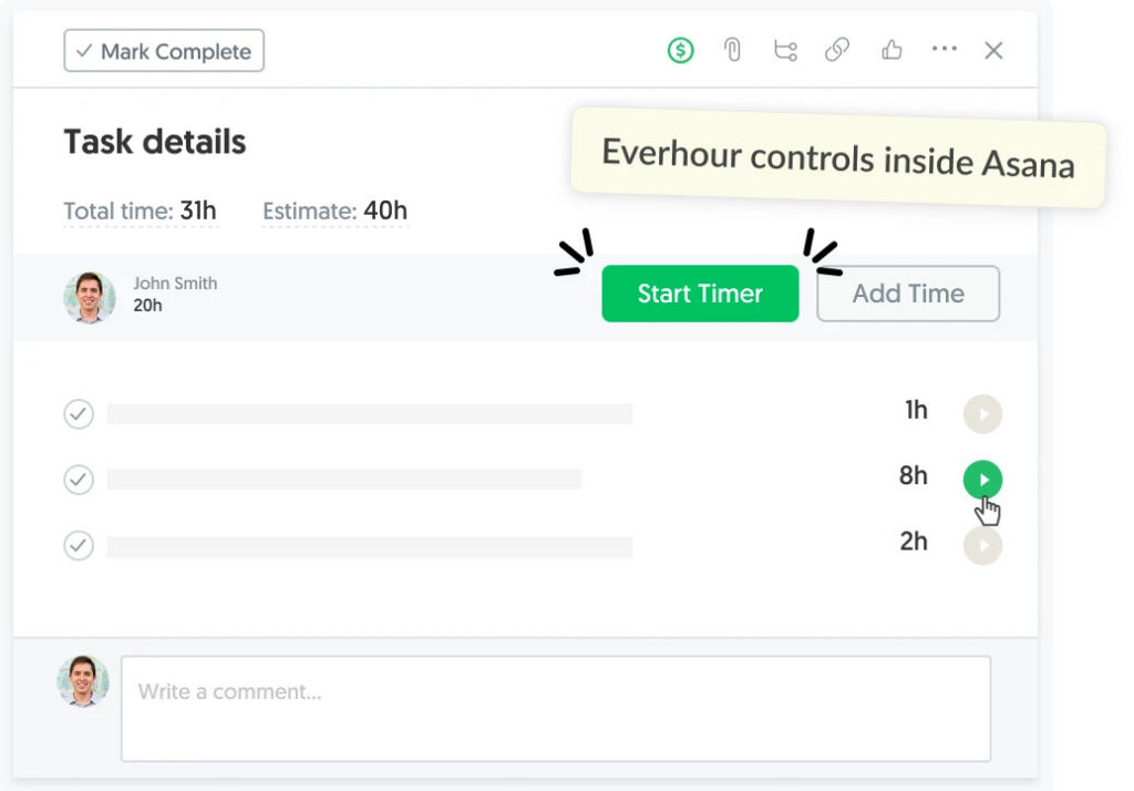 everhour controls asana
