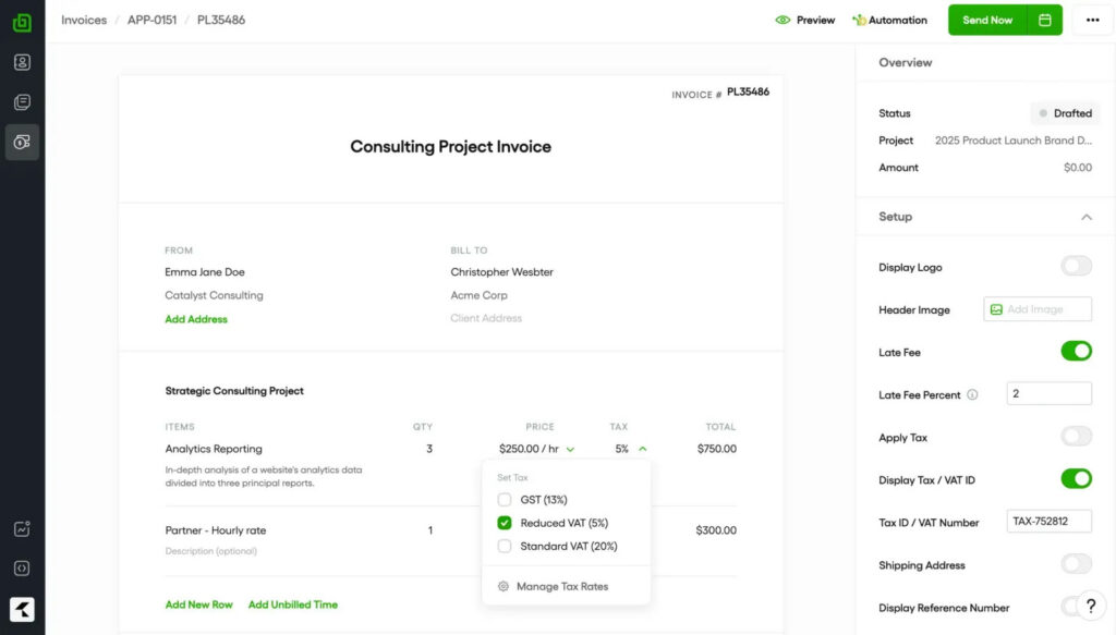 bonsai invoice