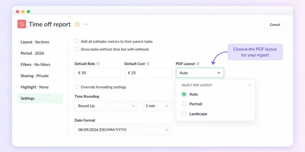 everhour reports pdf layout