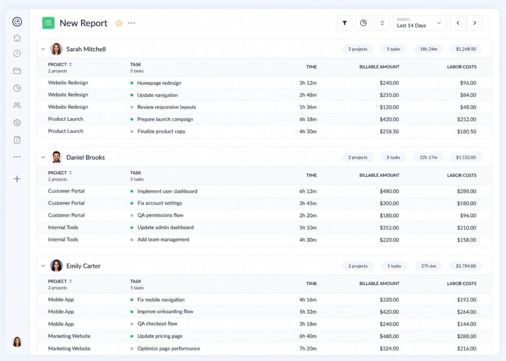 everhour reports sections sample