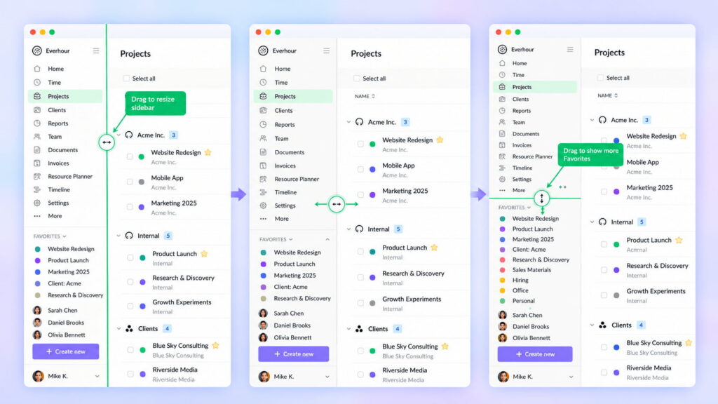 everhour resize sidebar